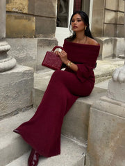 Burgundy Off Shoulder Fold Knit Midi Dress  ﻿ Free From Label