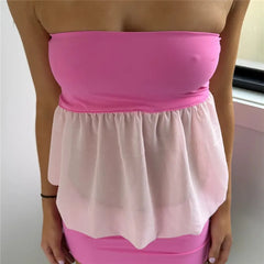Two Tone Sheer Puff Hem Tube Top