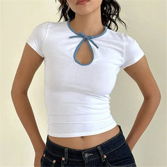 Keyhole Neck Bow Tie T-shirt