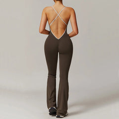 Brown jumpsuit with open back 