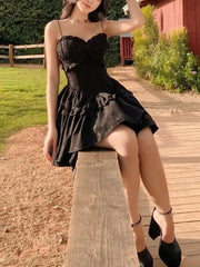 Black Jaqquared Print Spaghetti Strap A-line Mini Dress