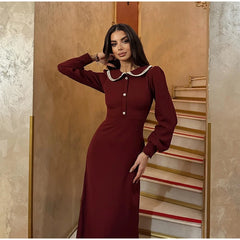 Peter Pan Collar Long Sleeve Maxi Dress