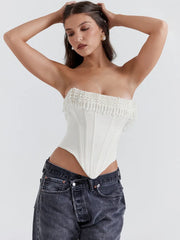 White Satin Pearl Tassel Corset Top - Free From Label