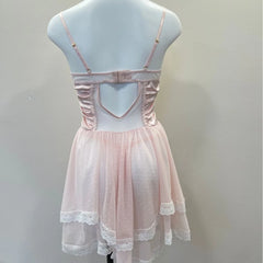 Mesh Tiered Dotted Lace Trim Mesh Night Dress