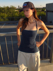 Blue Backless Strappy Tank Top