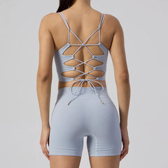 Light gray sports bra and shorts set - back view