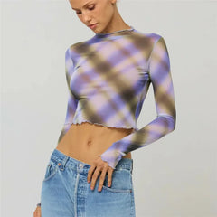 Sheer Printed Long Sleeve Crop Top