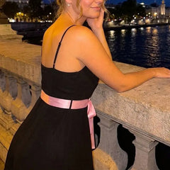 Black Cami Pink Ribbon Tie Mini Dress