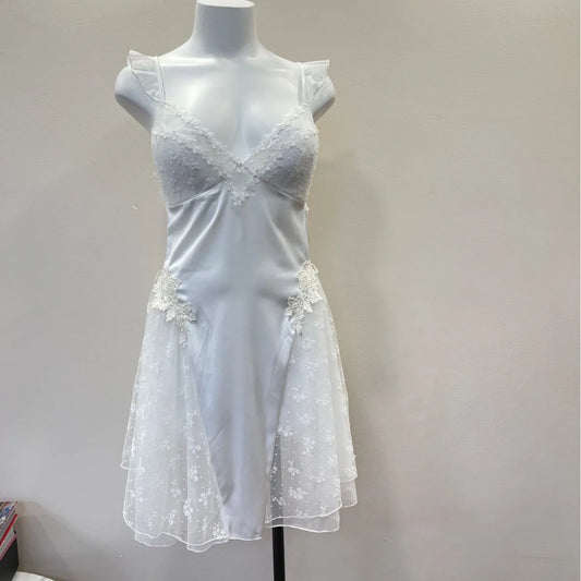 Mesh Pleated Ruffle Patchwork Night Gown