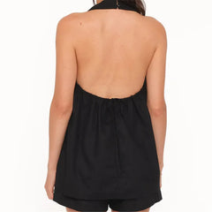 Black Halter Tank Top And Shorts Set