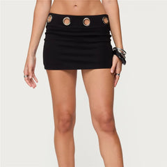 Black Low Waist Metal Eyelet Trim Bodycon Mini Skirt