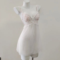 Floral Lace Mesh Embroidery Mini Nightgown