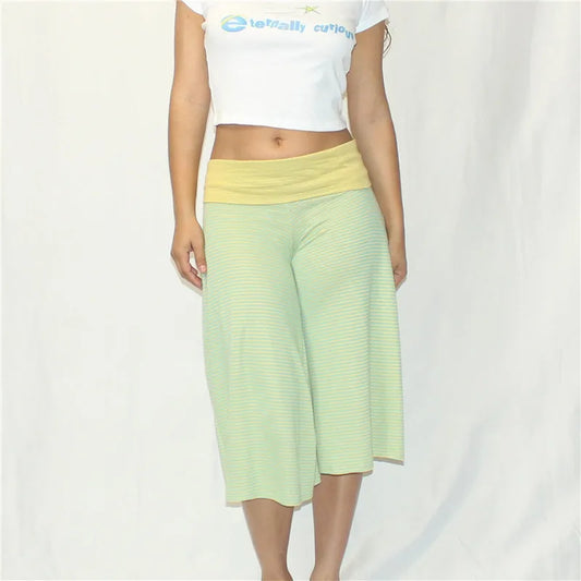 Striped Fold Over Wide Leg Capri Pants