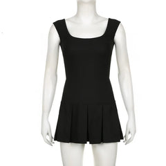 Black Backless Tie-Up Pleated Mini Dress - Free From Label