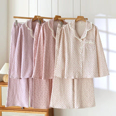 Cotton Floral Print Long Sleeve Shirt And Pants Sleepwear Set