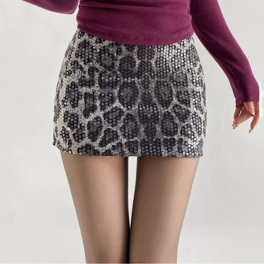 Animal Sequin Mini Skirt