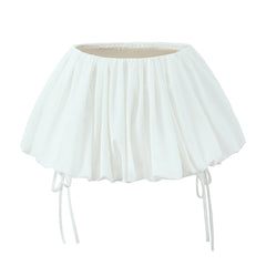 Elastic Low Waist Ruched Mini Skirt With Bow Lace Shorts Underwear Lining