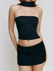 Satin Wrap Around Strap Crop Top