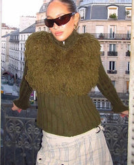 Green Turtleneck Fuzzy Knit Top