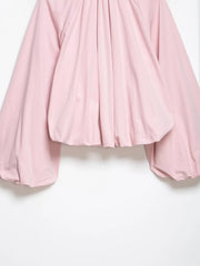 Short Pink Balloon Sleeve Bomber Pleated Zipper Jacket