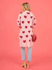 Hearts Print Long Cardigan