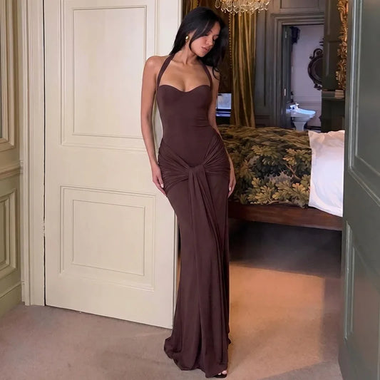 Bandage Waist Tie Halter Maxi Dress