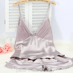 Satin Lace Bow Cami Top And Shorts Pijamas Set
