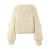 Beige Crochet 3D Pink Heart Cardigan