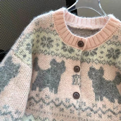 Pink Cat Knitted Cardigan