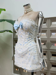 Floral Strapless Lace Ruffle Corset Top And High Waist Bodycon Skirt Set