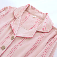 Striped Print Flannel Shirt And Pants Pajama Set