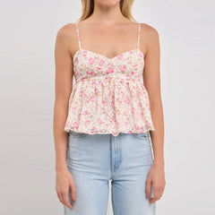 Pink Babydoll Spaghetti Strap Printed Tank Top