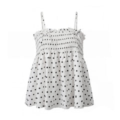 Smocked Spaghetti Strap Polka Dot Babydoll Top