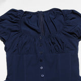 Blue Short Sleeve Buttoned Frill Mini Dress