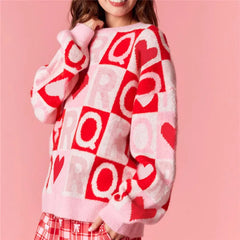 Pink Heart Print Sweater