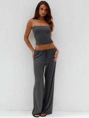 Strapless Crop Top And Long Pants Set