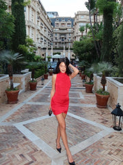 Ruched Bodycon Sleeveless High Neck Mini Dress