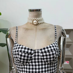 Gingham Spaghetti Strap Bow Tulle Hem Mini Dress