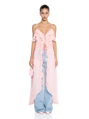 Ruffled Fringe Strap V-Neck Long Top