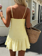 Yellow Floral Embellished Mini Dress