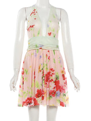 Print Floral Deep V-neck Mini Dress