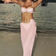 Pink Polka Dot Bikini With Cover Up Sheer Pants Set