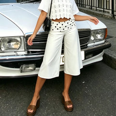 Fold Over Waist Wide Leg Capri Pants