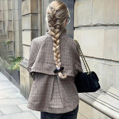 Plaid Print Stand Collar Pocket Jacket