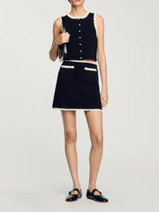 Colorblock  Round Neck Sleeveless Top And High Waist Mini Skirt Set