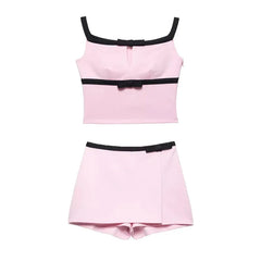 Pink two-piece set with black trim