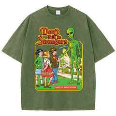 Cartoon Alien Classic Communication Print Cotton Washed Tee