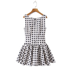 Gingham Mini Button Sleeveless Dress