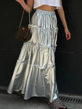 High Waist Silver Maxi Skirt