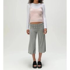 Ring Wasit Details Wide Leg Capri Pants